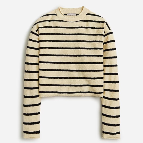 J Crew - cropped boucle rollneck sweater in tan/black stripe - Picture 1 of 3